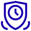 Blue shield with clock icon inside.