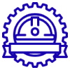 Blue gear emblem with blank banner.